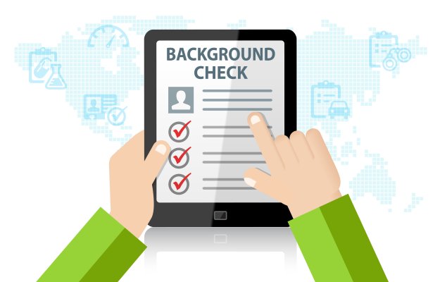 Background check on a tablet in cartoon image
